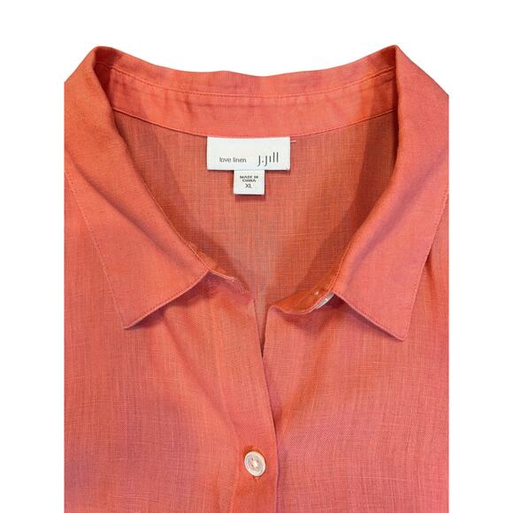 J. JILL Love Linen Peach Melon 100% Linen Long Sleeve Button Up Women's XL - Picture 3 of 8